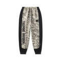 flatlay Tech-Terry Mesh Panel Sweats in digital camo with black panels, front view