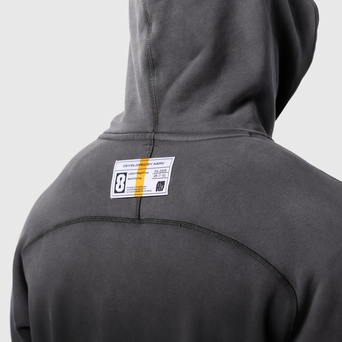 Tech-Terry Training Hoodie in black, back view on model with hood up
