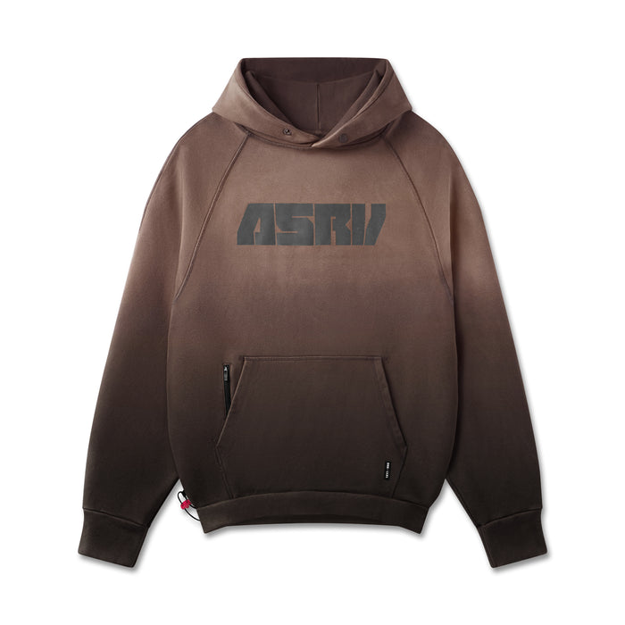 Flatlay of ASRV Tech-Terry Training Hoodie in dark earth sun fade, front view on invisible model