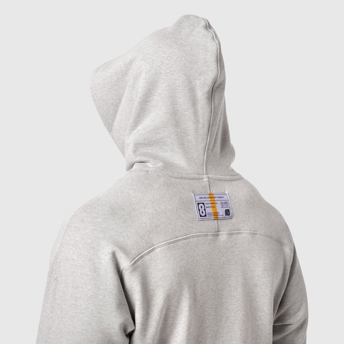 Tech-Terry Training Hoodie in heather grey worn by model, back view