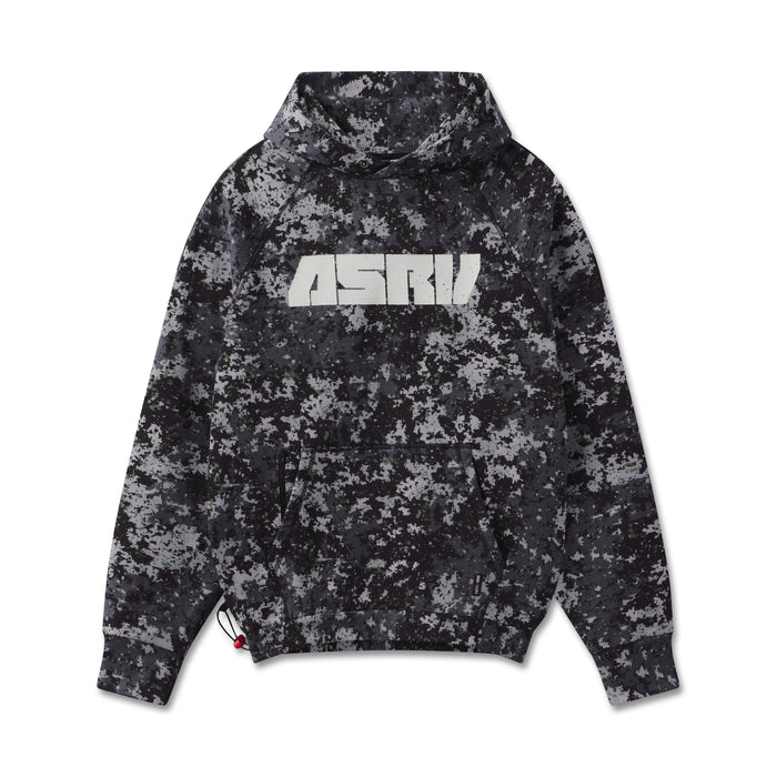 Flatlay of ASRV Tech-Terry Training Hoodie in black pixel camo, front view