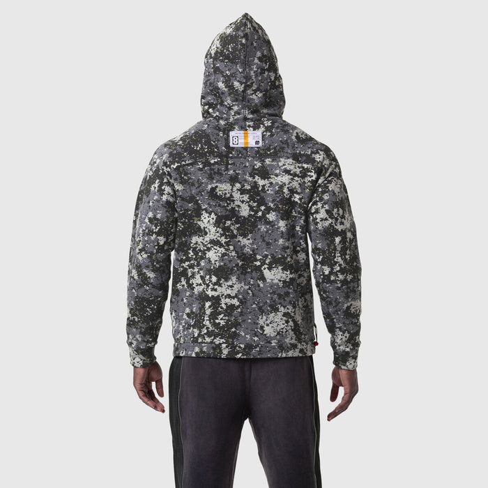Tech-Terry Training Hoodie in pixel camo black, back view on model