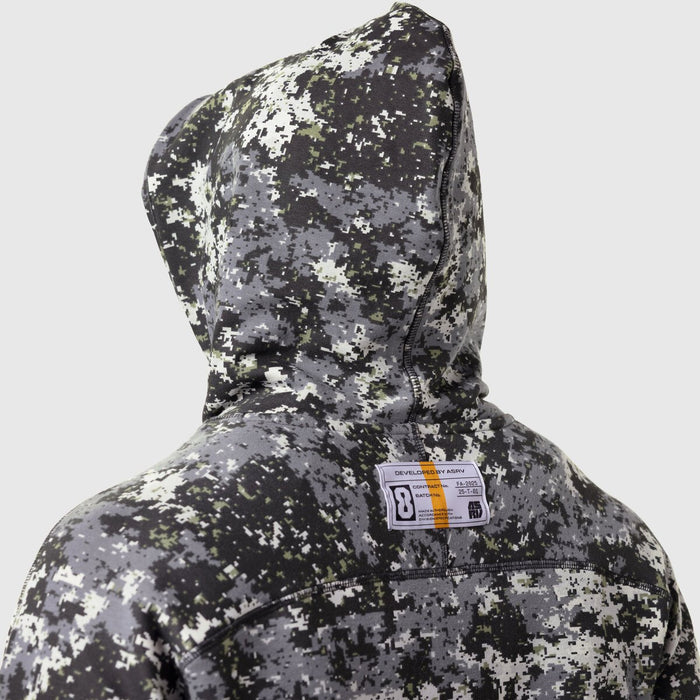 Tech-Terry Training Hoodie in Pixel Camo Blade worn by model, back view