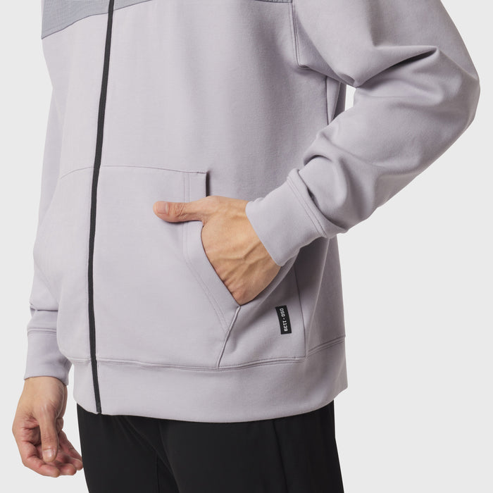 Dri-Core™ Sidelock Full Zip hoodie in slate grey, model wearing with hand in pocket
