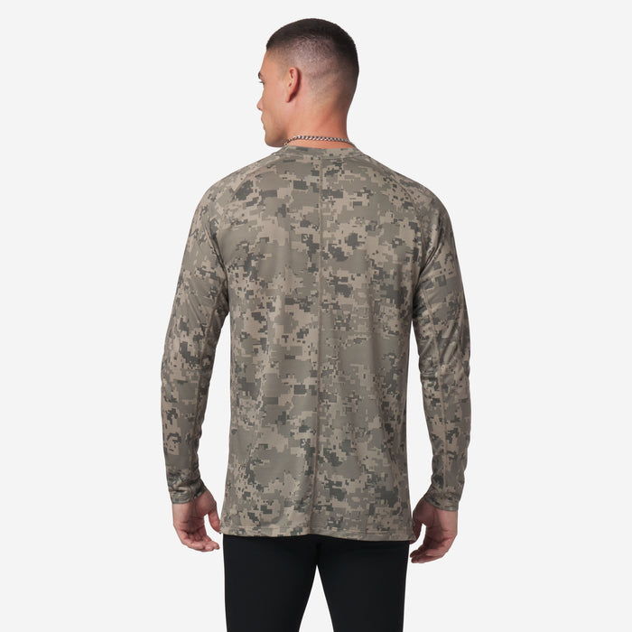 Polartec® Delta Longsleeve in digital camo, worn by model, back view