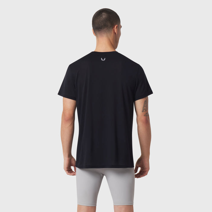 Black Polartec® Delta Training Tee worn by model, back view