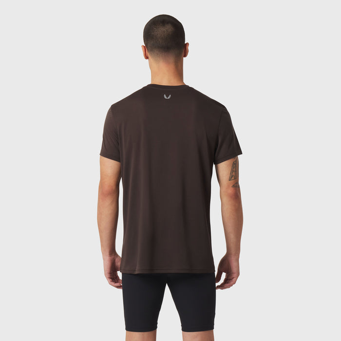 Polartec® Delta Training Tee in Dark Earth, back view on model