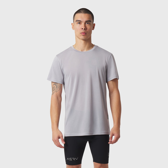 Polartec® Delta Training Tee in slate grey worn by model with black shorts, front view
