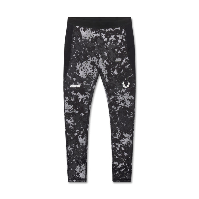flatlay Lycra® Ribbed Running Tight in black pixel camo, front view