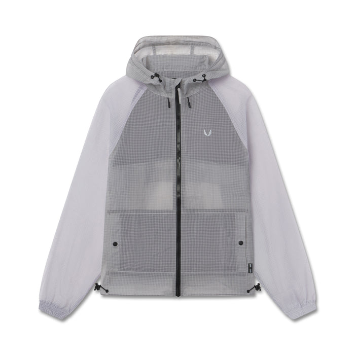 flatlay Weather-Ready Transparent Ripstop Shell Jacket in slate grey, front view
