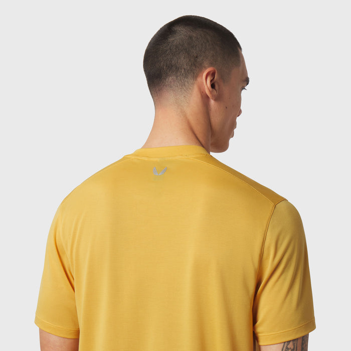 Polartec® Delta Polo in amber, back view on model