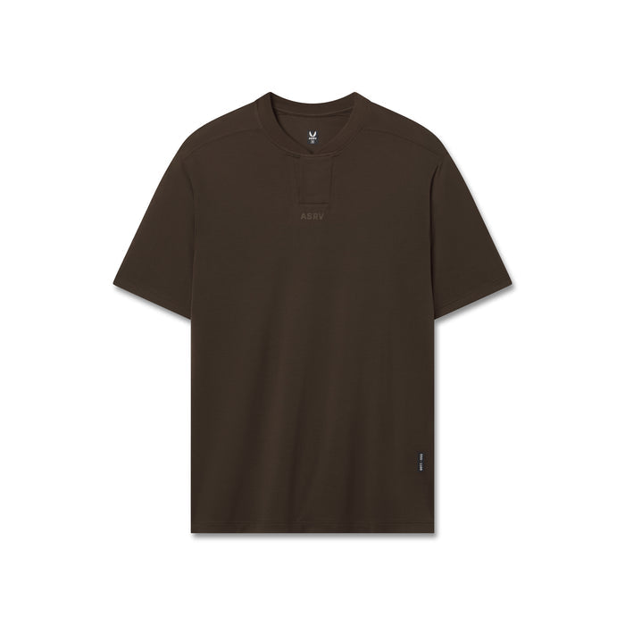 flatlay Polartec® Delta Polo in Dark Earth, front view on dress form flatlay
