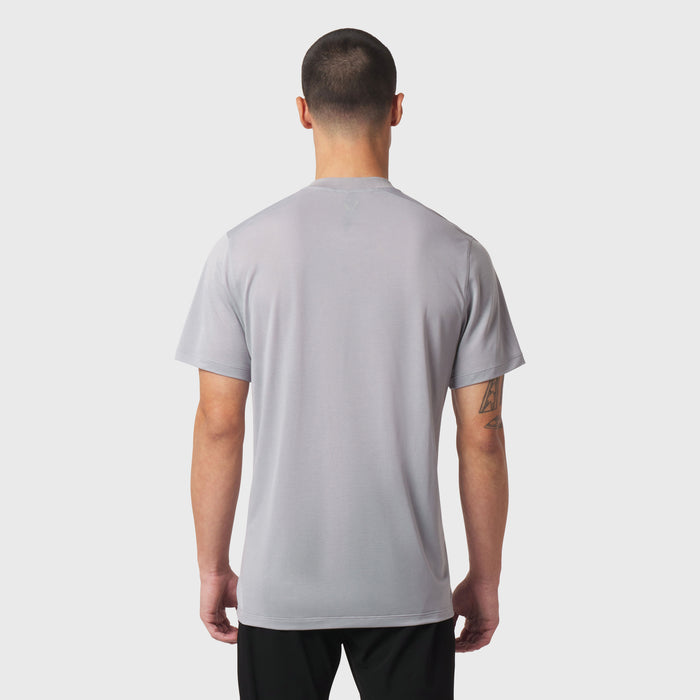 Polartec® Delta Polo in slate grey, back view on model