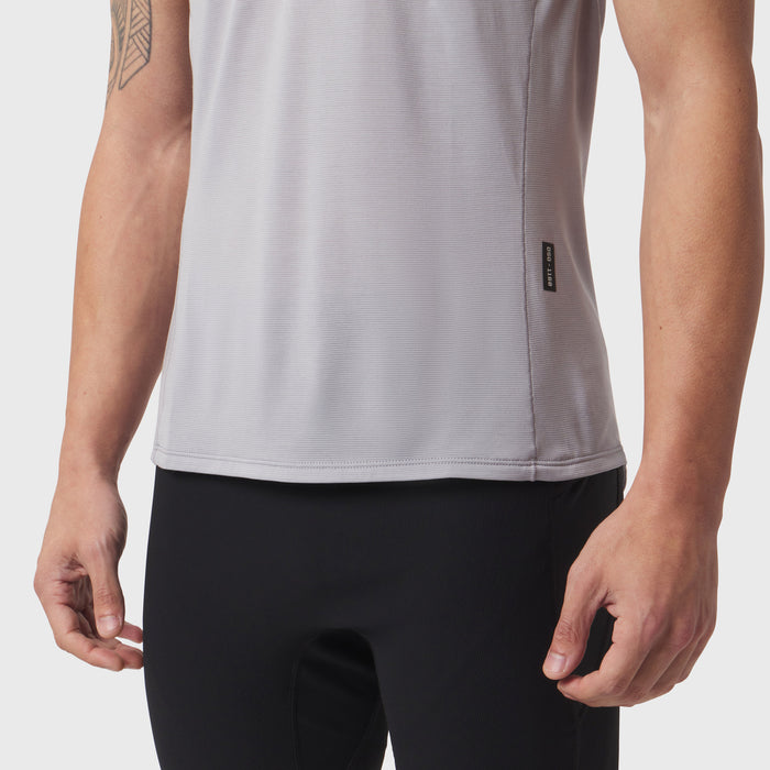 Polartec® Delta Singlet in slate grey worn by model, front torso view