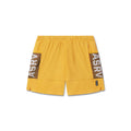 flatlay Tetra-Lite Adventure Short in amber yellow with brown side panels, top view