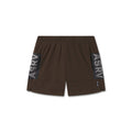 Flatlay of Tetra-Lite Adventure Short in dark earth brown with gray mesh side panels, shot from above