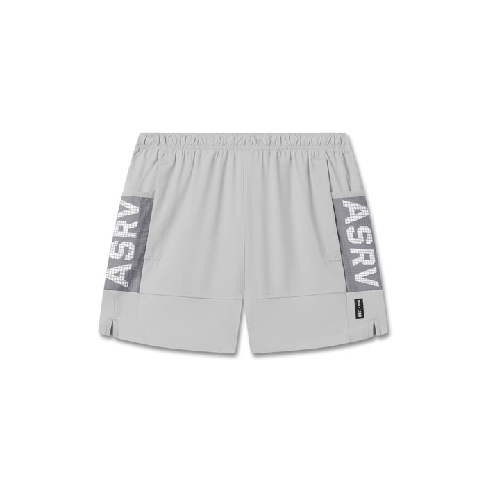 flatlay Tetra-Lite Adventure Short in slate grey with dark grey side panels, front view