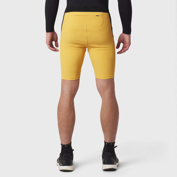 Lycra Ribbed Run Half-Tight in amber yellow, back view on model
