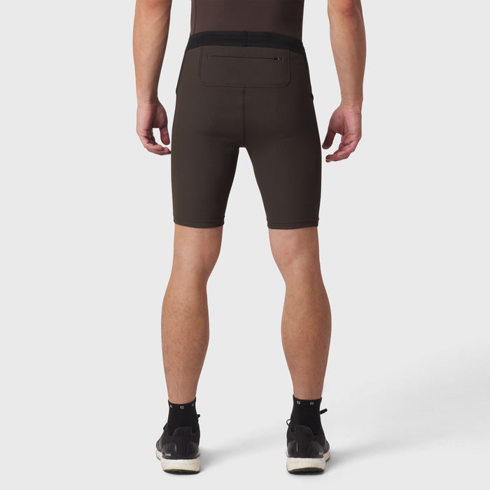 Lycra® Ribbed Run Half-Tight in Dark Earth, back view on model