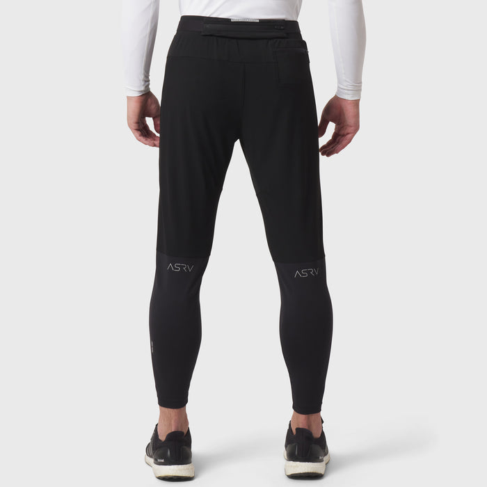 Black Hybrid Belt-Pack Run Jogger worn by model, back view showing ASRV branding on legs