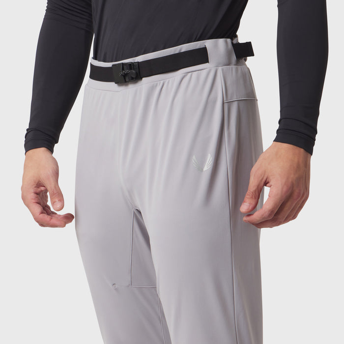 Hybrid Belt-Pack Run Jogger in slate grey worn by model, front view