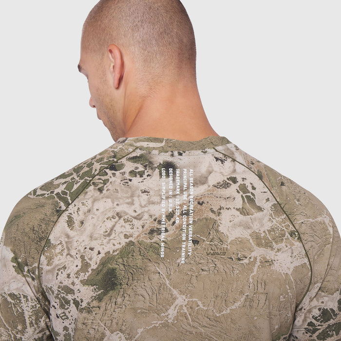 Laser-Vent Training Tee in desert camo, back view on model