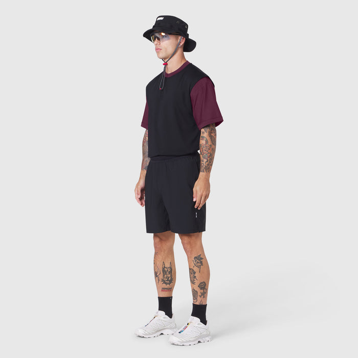Supima Ice-Skin Reversible Tee in Merlot/Black worn by model, front view