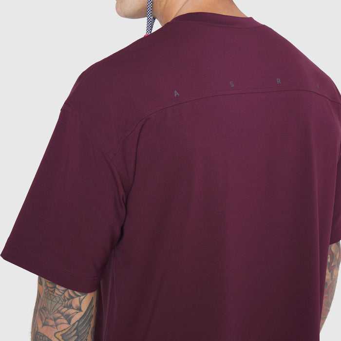 SUPIMA® Ice-Skin™ Reversible Tee in Merlot, back view on model