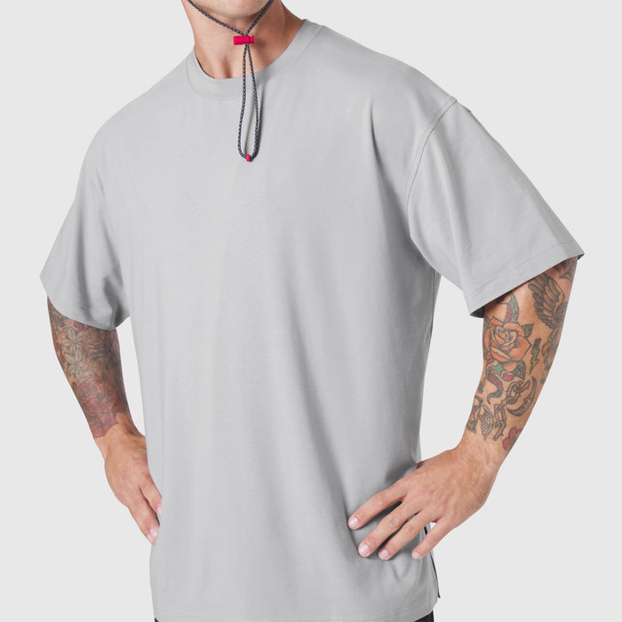 Supima Ice-Skin Reversible Tee in Slate Grey worn by model, front view
