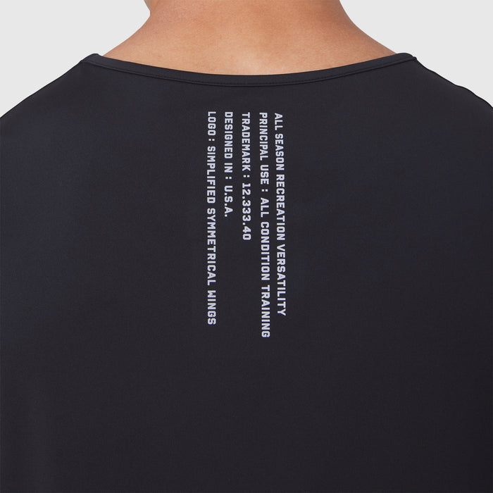 Warpflexx-Lite Training Tank in black, back view with text graphic on model