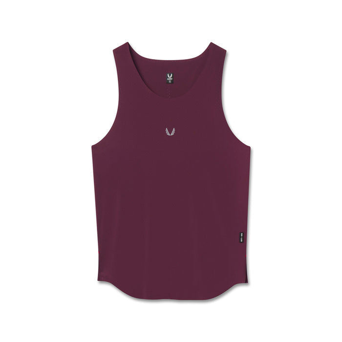 Flatlay of Aerotex Perforated Run Tank in merlot, front view