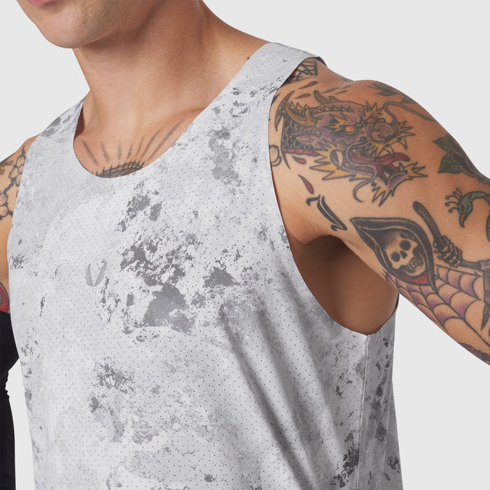 Aerotex Perforated Run Tank in Sedona Snow Camo worn by model, front view