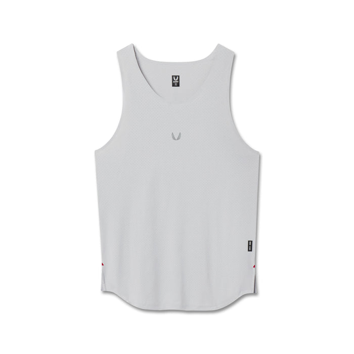 Flatlay of Aerotex Perforated Run Tank in slate grey, front view