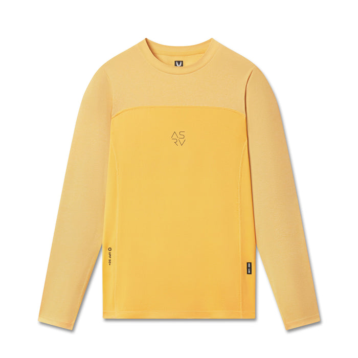 flatlay AEROSILVER® UPF50+ Run Long Sleeve in amber yellow, front view