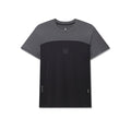 Flatlay of AEROSILVER UPF50+ Run Tee in black and gray colorblock, front view