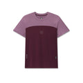 AEROSILVER® UPF50+ Run Tee in merlot and mauve colorblock, front view on model flatlay
