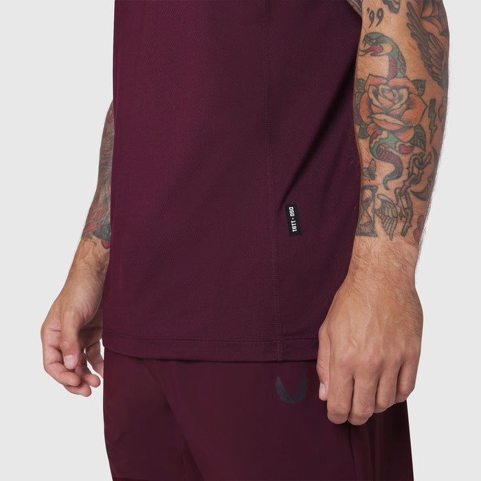 AEROSILVER® UPF50+ Run Tee in merlot worn by model, side view
