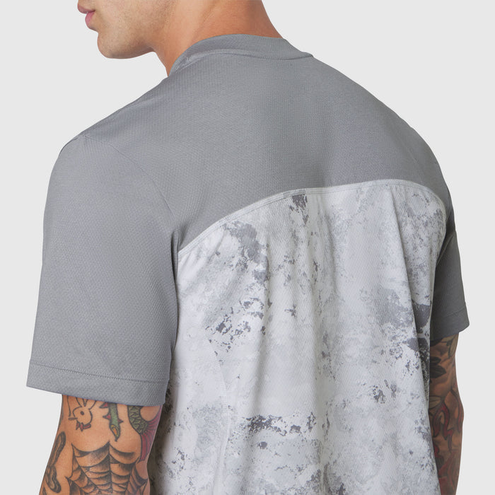 AEROSILVER® UPF50+ Run Tee in Sedona Snow Camo worn by model, back view