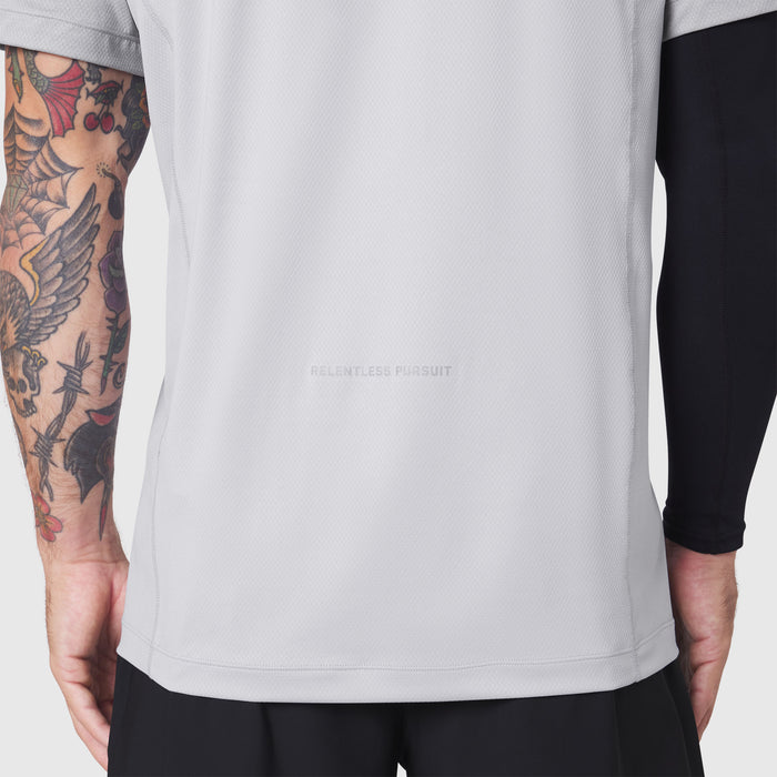 AEROSILVER® UPF50+ Run Tee in white, worn by model showing front and side view