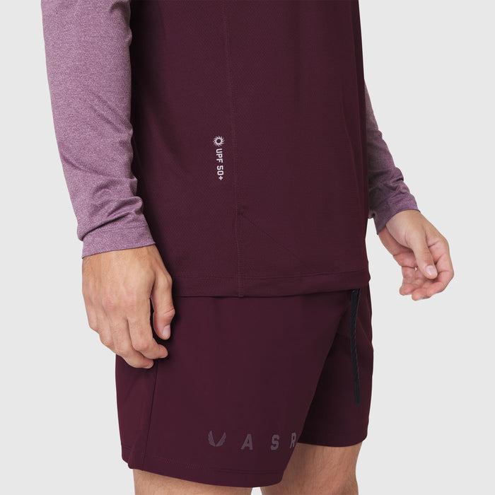 Revolutional Training Short in Merlot, worn by model showing front side view