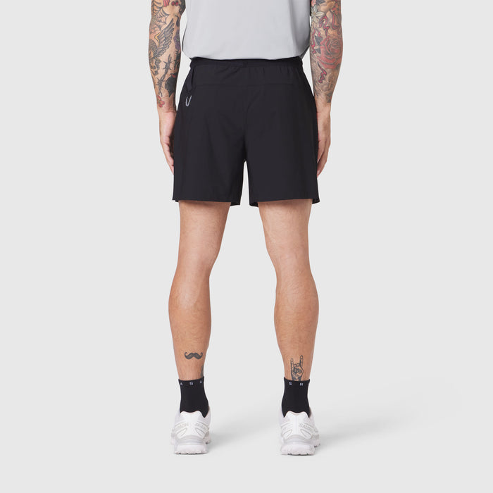 Black TETRA-LITE® 5" linerless training shorts on model, back view