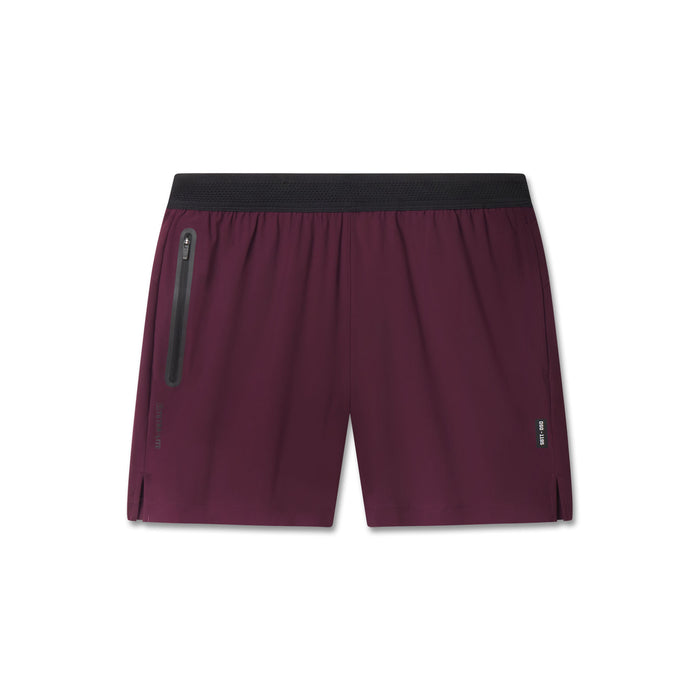 flatlay TETRA-LITE 5" linerless training shorts in merlot, front view