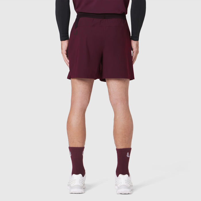 TETRA-LITE® 5" Linerless Training Short in Merlot, rear view on model