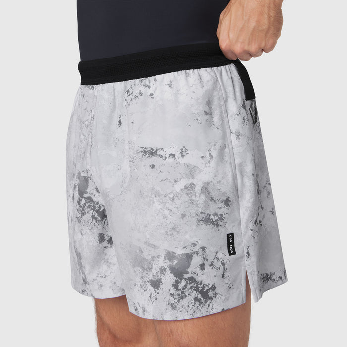 TETRA-LITE 5" Linerless Training Short in Sedona Snow Camo worn by model, side view