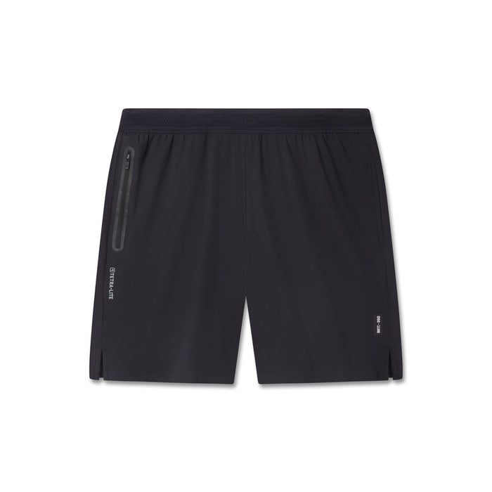 flatlay TETRA-LITE 7" Linerless Training Short in black, front view