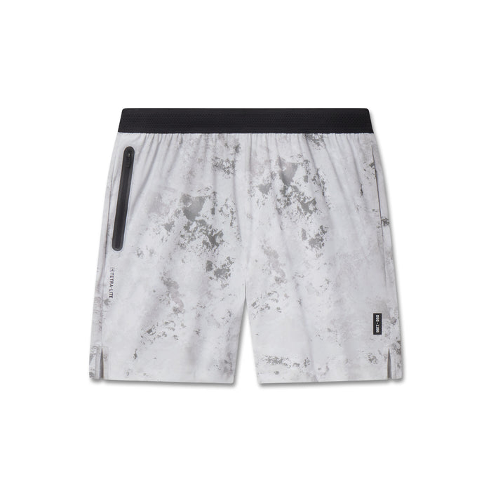 flatlay TETRA-LITE 7" Linerless Training Short in Sedona Snow Camo, front view