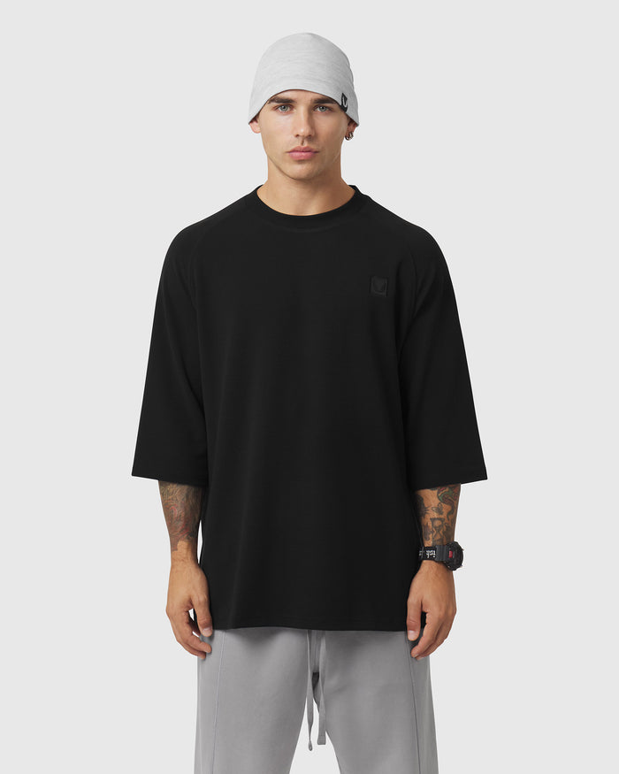 1203. Tech-Waffle™ 3/4-Sleeve Oversized Tee - Black