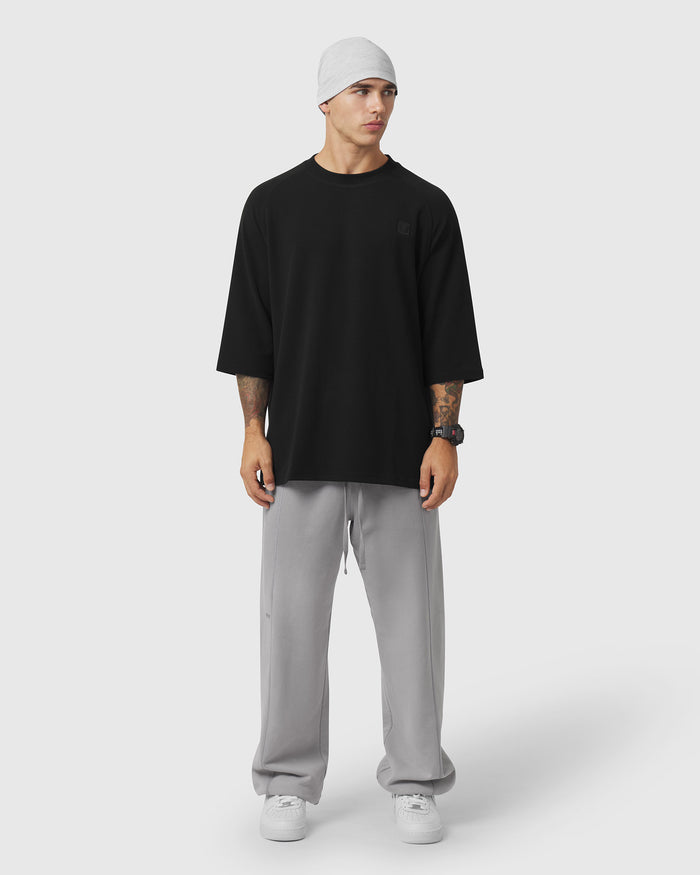 1203. Tech-Waffle™ 3/4-Sleeve Oversized Tee - Black