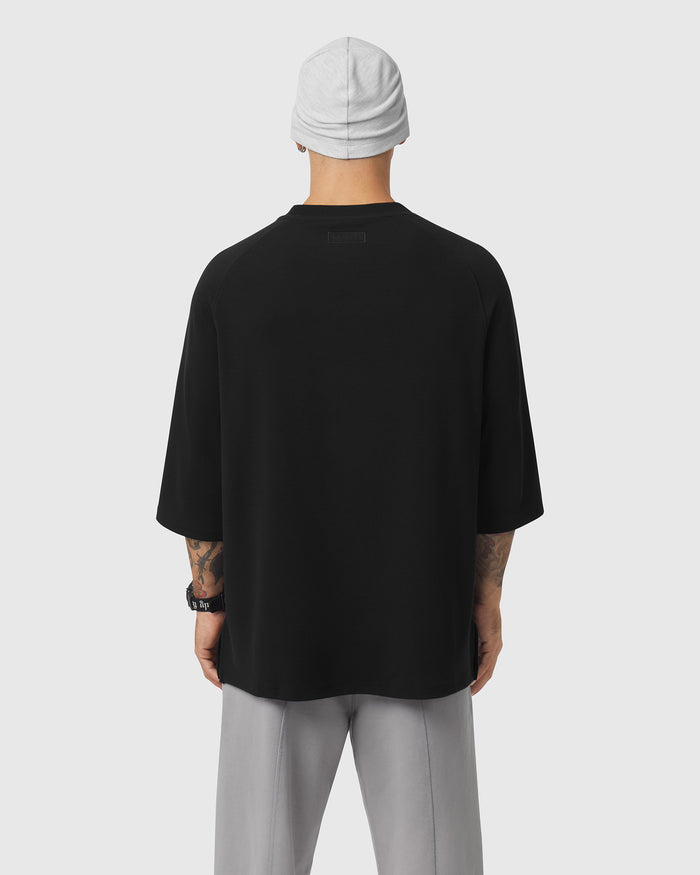 1203. Tech-Waffle™ 3/4-Sleeve Oversized Tee - Black