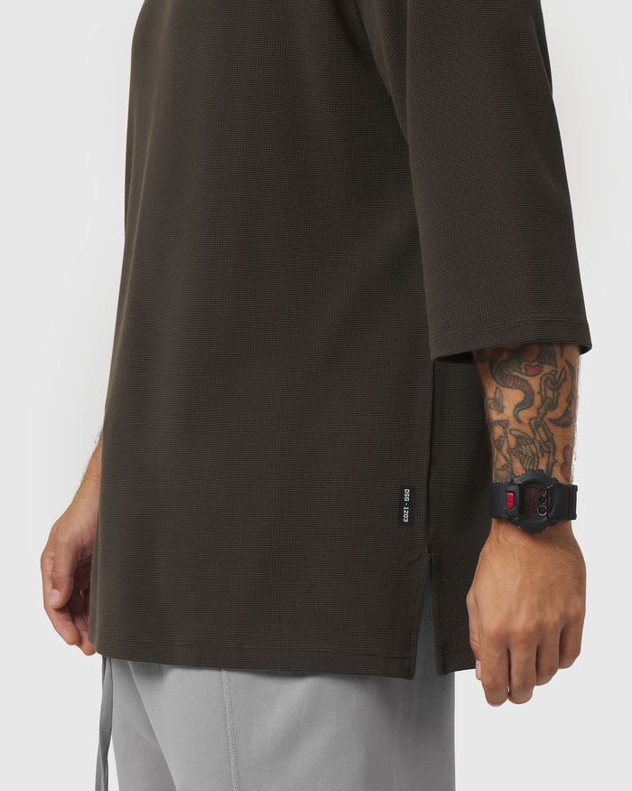 1203. Tech-Waffle™ 3/4-Sleeve Oversized Tee - Dark Earth